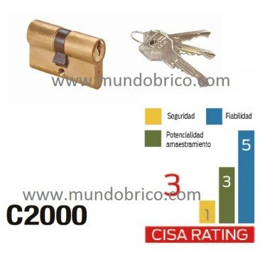 Cilindro CISA C2000 40x40 BOTÓN Latón Leva Larga 