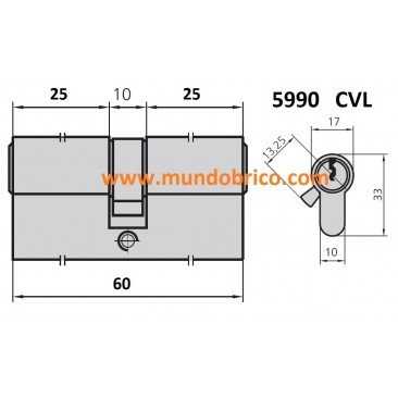 Cilindro CVL 5990 25x25 NIQUEL leva corta