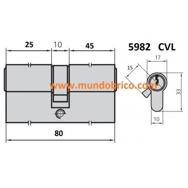 Cilindro CVL 5982 25x45 LATÓN leva larga