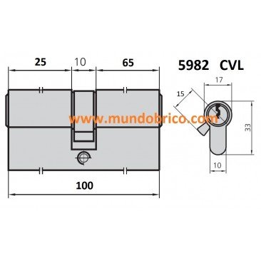 Cilindro CVL 5982 25x65 NIQUEL leva larga