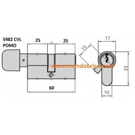 Cilindro CVL 5982 POMO 25x25 LATON leva larga