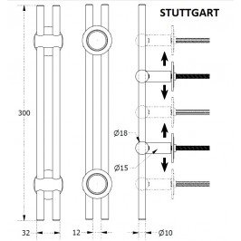 Tirador DOBLE o JUEGO STUTTGART 300mm. INOX