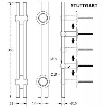 Tirador DOBLE o JUEGO STUTTGART 300mm. INOX