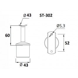 Soporte fijo de barandilla en Acero Inoxidable Ø43 ST302