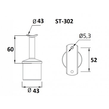 Soporte fijo de barandilla en Acero Inoxidable Ø43 ST302