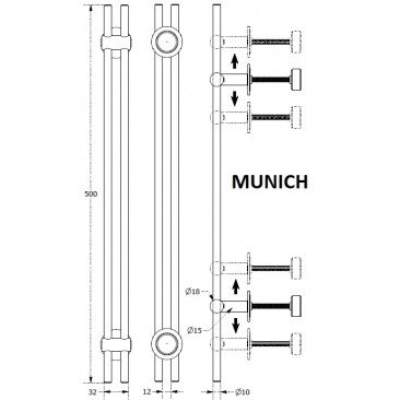 Tirador individual MUNICH 500mm. INOX