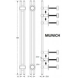 Tirador DOBLE o JUEGO MUNICH 500mm. INOX