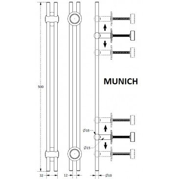 Tirador DOBLE o JUEGO MUNICH 500mm. INOX