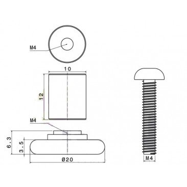 Rodamiento de mampara frontal 20mm nylon y casquillo de 12mm