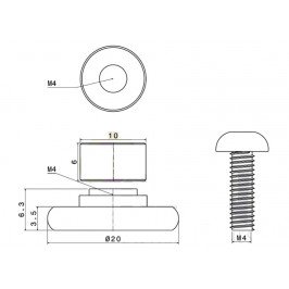 Rodamiento de mampara frontal 20mm nylon y casquillo de 6mm