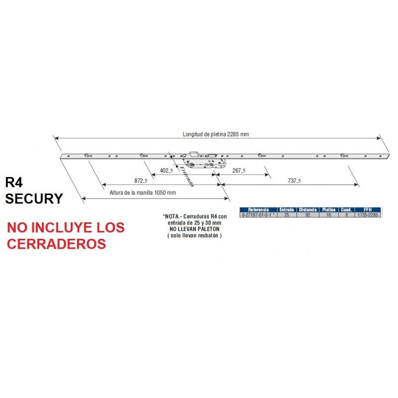Cerradura GU SECURY R4 25/92/16-8 BULONES