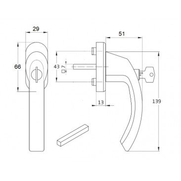 Manilla o cremona con LLAVE PVC Negro