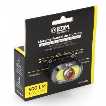 Linterna frontal LED de 7W+5W de aluminio recargable EDM