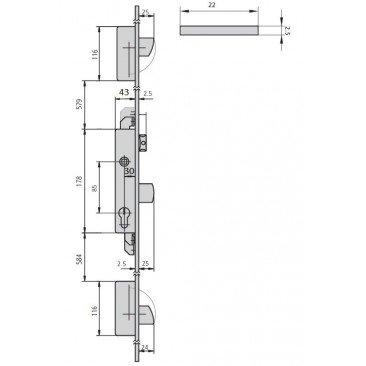 Cerradura 296/33 6L Manilla 3 Puntos