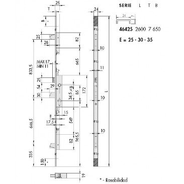 Cerradura CISA 46425/35 Manilla 3 puntos