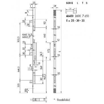 Cerradura CISA 46450/35 Rodillo 3 puntos 