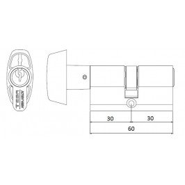 Cilindro TESA 5200 30x30 Niquelado Leva corta BOTÓN