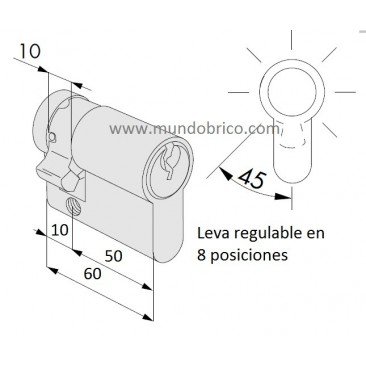 Cilindro CISA C2000 50x10 Niquelado Leva Larga