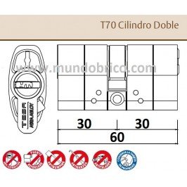 Cilindro TESA T-70 30x30 Niquelado Leva larga