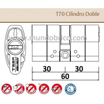 Cilindro TESA T-70 30x30 Niquelado Leva larga