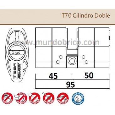 Cilindro TESA T-70 45x50 Niquelado Leva larga doble embrague