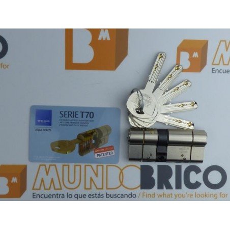 Cilindro TESA T-70 30x50 Niquelado Leva larga DOBLE EMBRAGUE