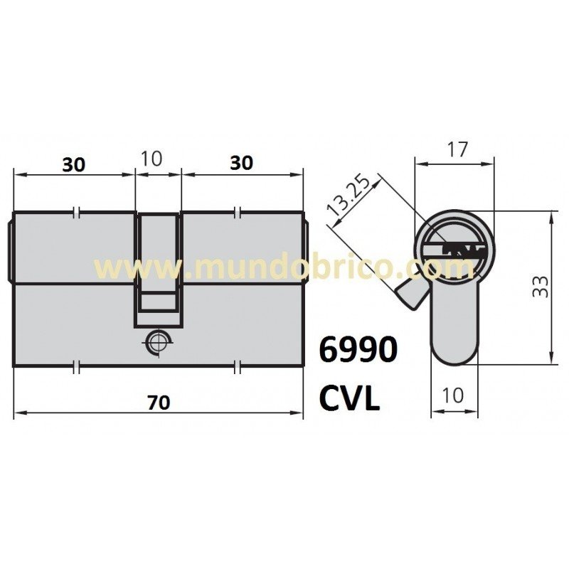 Cilindro CVL 6990 35x35 Latón Leva Corta