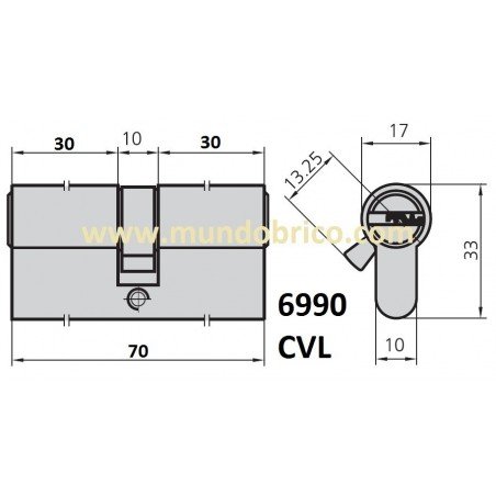 Cilindro CVL 6990 35x35 Latón Leva Corta