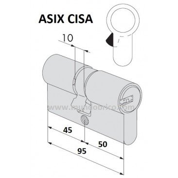 Cilindro CISA ASIX 45x50 Niquelado Leva Larga 