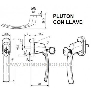 Manilla o cremona PVC con LLAVE PLUTON Marrón