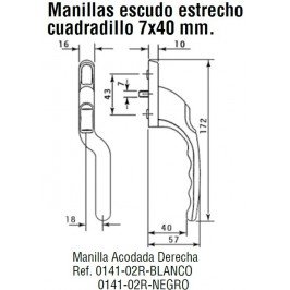 Manilla o cremona PVC ACODADA Derecha Blanco