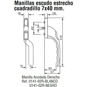 Manilla o cremona PVC ACODADA Derecha Negro