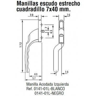 Manilla o cremona PVC ACODADA Izquierda Blanco