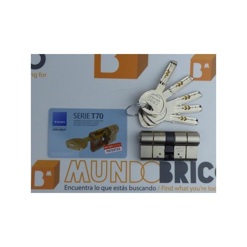 Cilindro TESA T-70 40x40 Niquelado Leva larga DOBLE EMBRAGUE